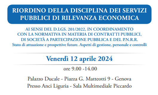 Riordino disciplina servizi pubblici economici: convegno UNSCP il 12 aprile