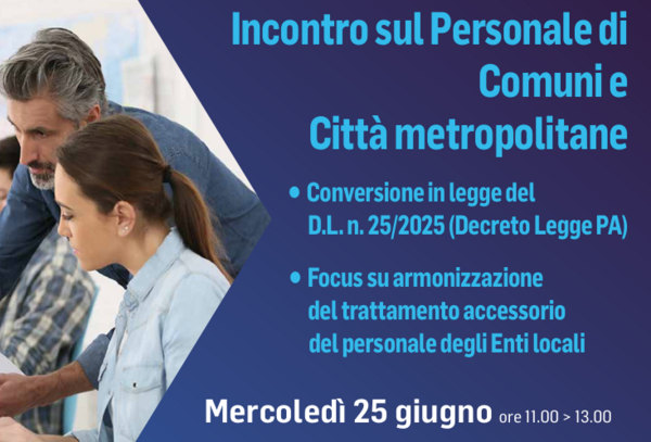 Webinar sul personale di Comuni e Città metropolitane il 25 giugno