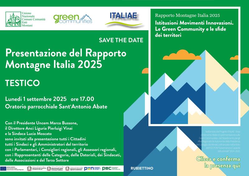 A Testico il 1° settembre la presentazione del Rapporto Montagne Italia 2025
